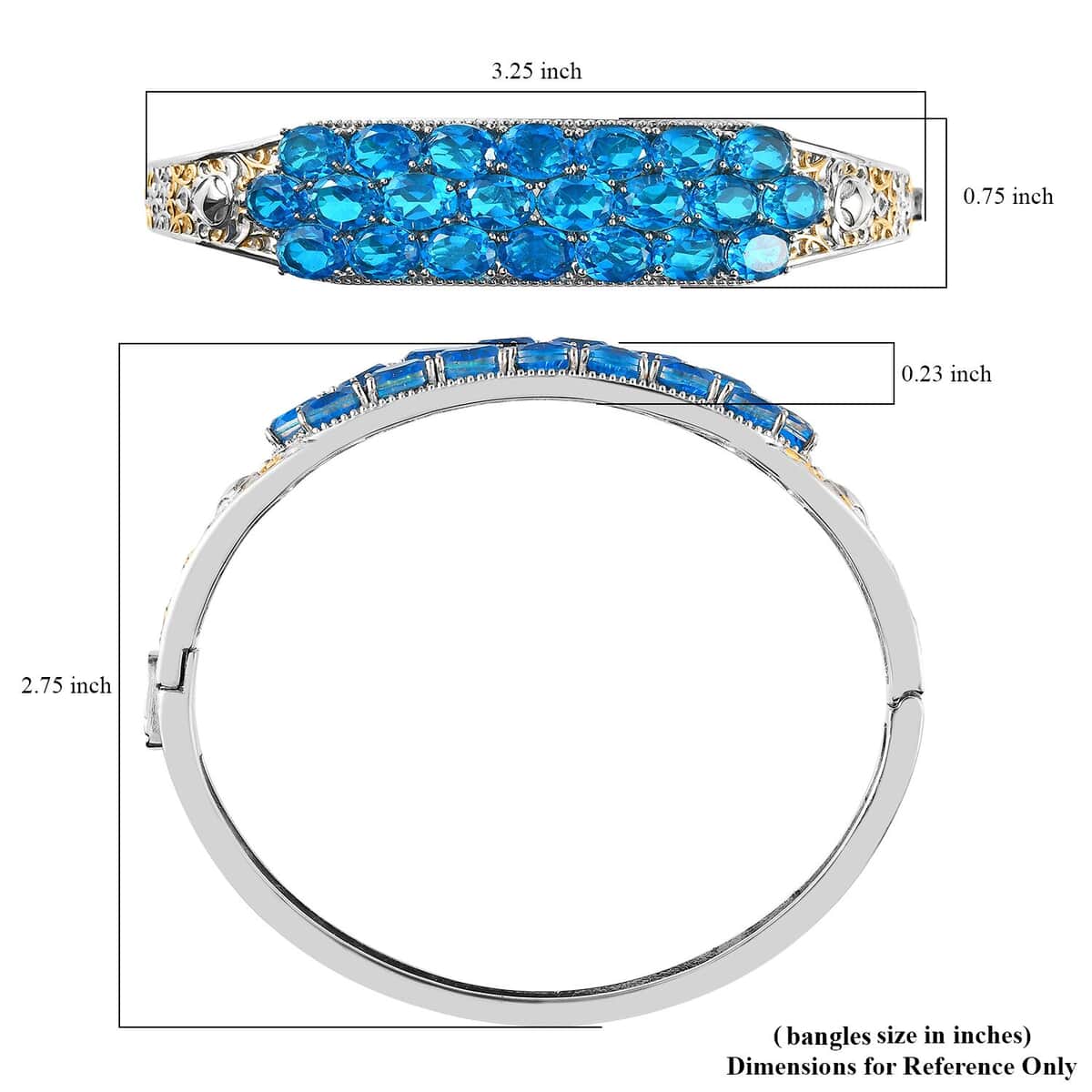 Karis Caribbean Quartz (Triplet) Bangle Bracelet in 18K YG Plated and Platinum Bond (7.25 In) 18.65 ctw image number 5