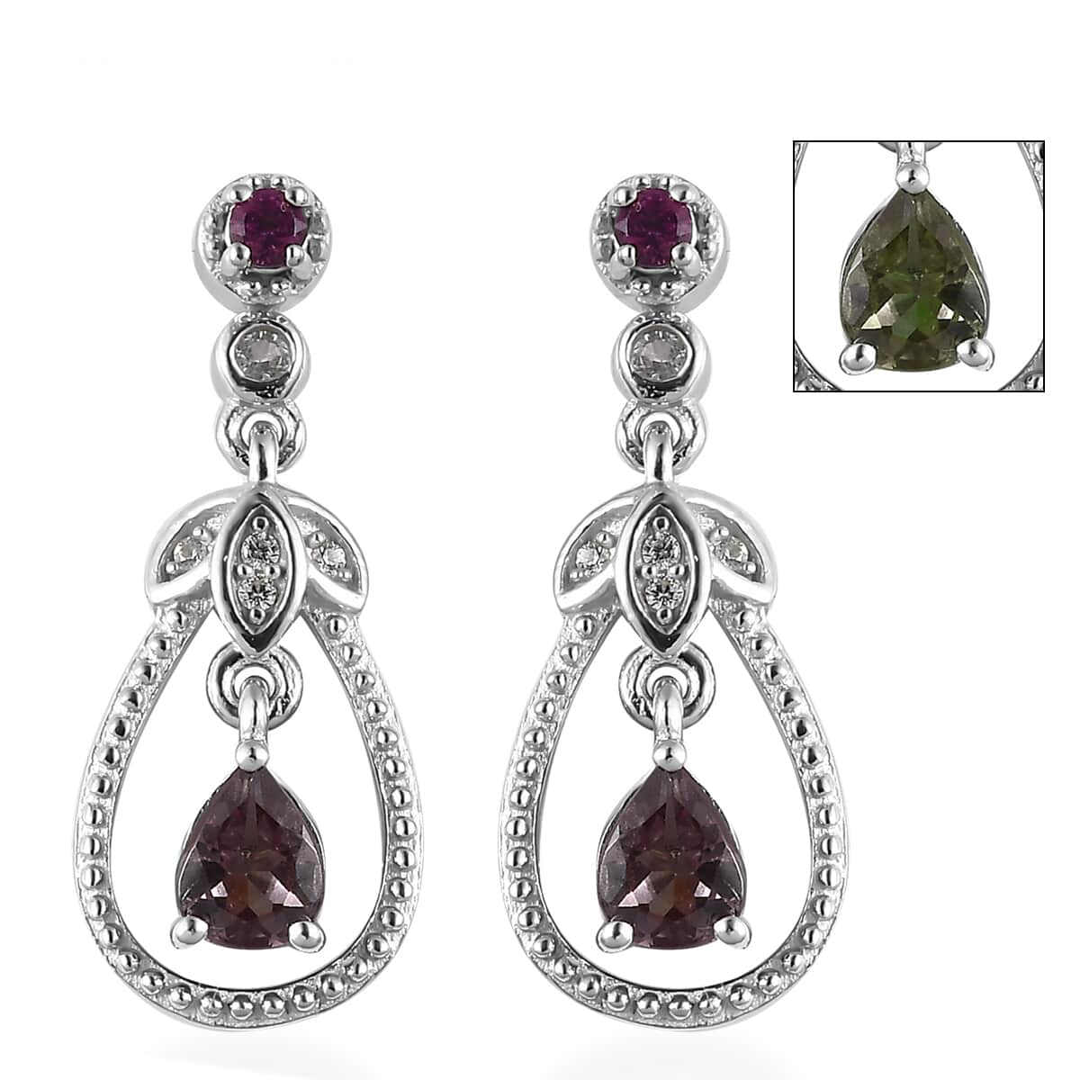 Bekily Color Change Garnet and Multi Gemstone Dangling Earrings in Platinum Over Sterling Silver 1.00 ctw image number 0