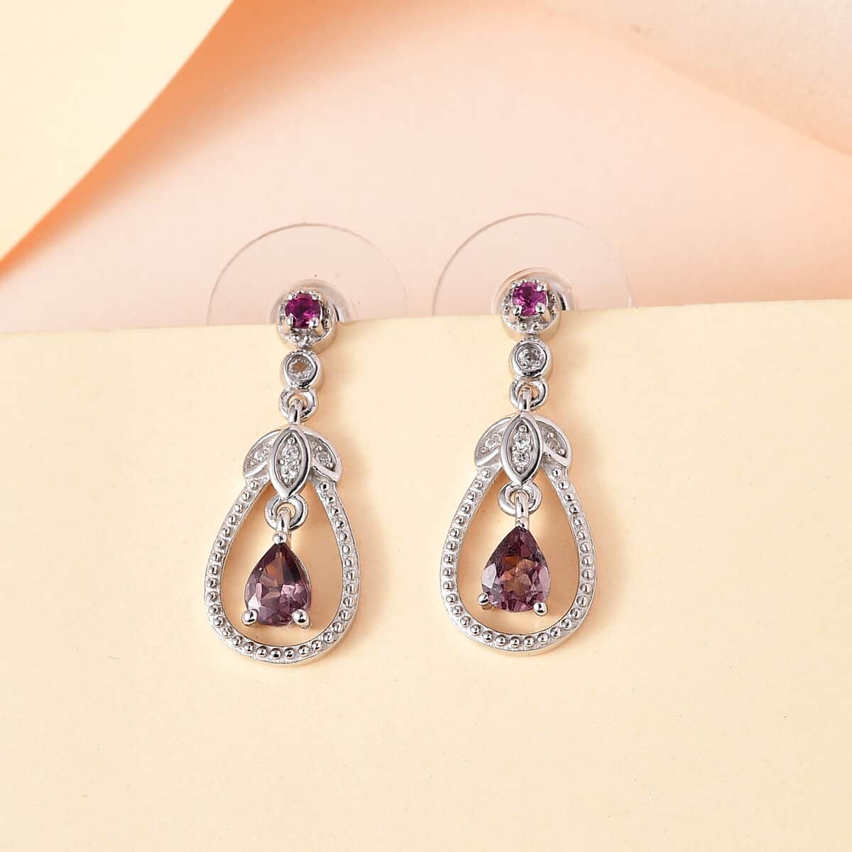 Bekily Color Change Garnet and Multi Gemstone Dangling Earrings in Platinum Over Sterling Silver 1.00 ctw image number 1