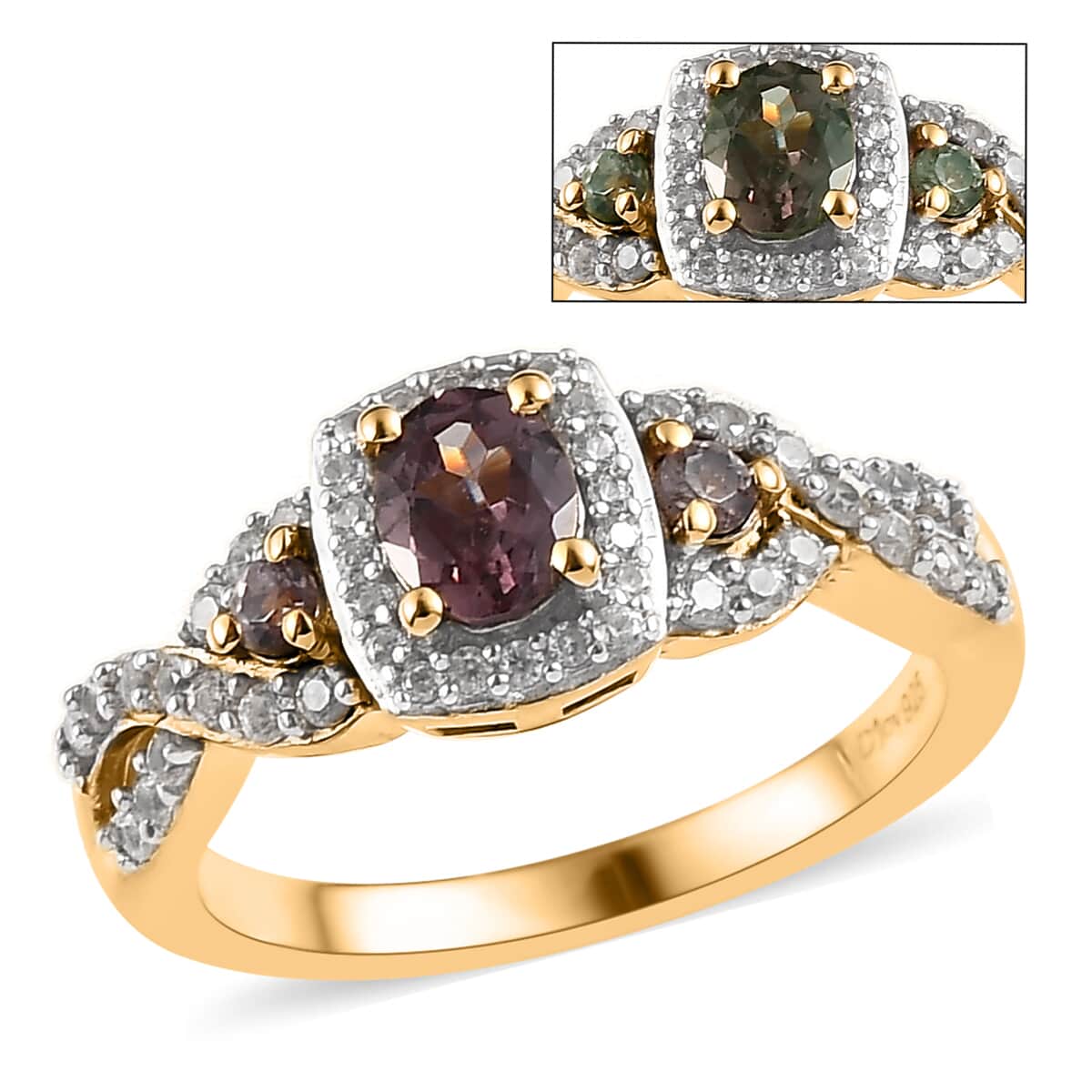 Bekily Color Change Garnet and White Zircon Ring in Vermeil Yellow Gold Over Sterling Silver 1.35 ctw image number 0