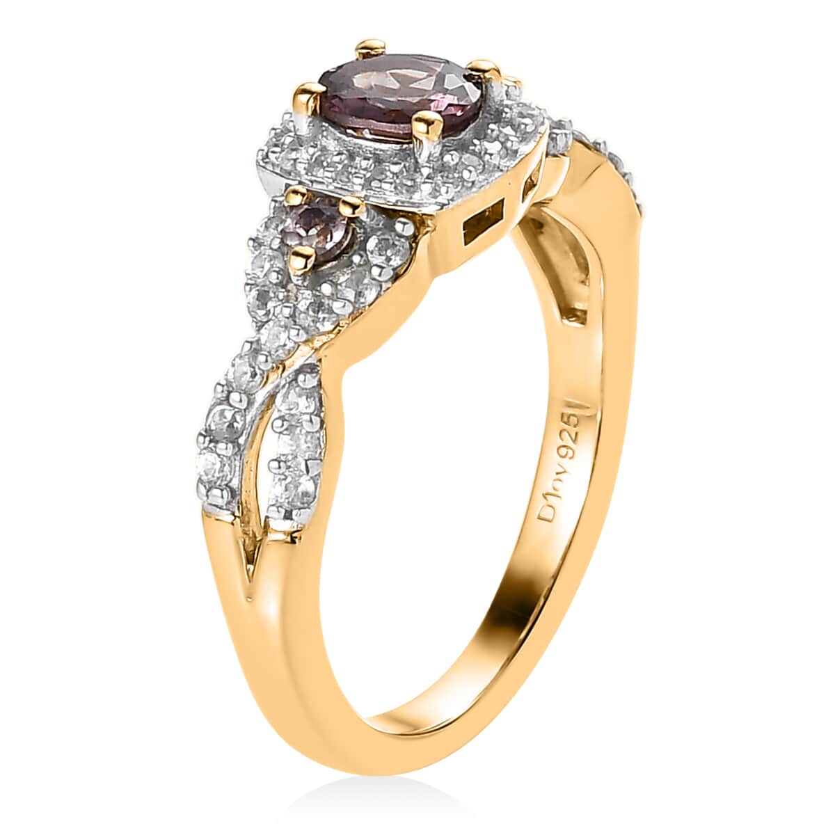 Bekily Color Change Garnet and White Zircon Ring in Vermeil Yellow Gold Over Sterling Silver 1.35 ctw image number 3