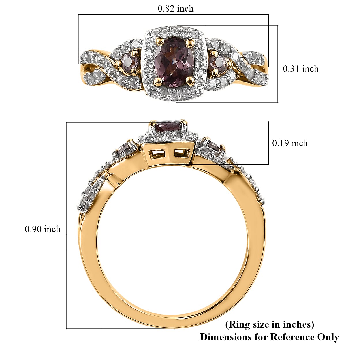 Bekily Color Change Garnet and White Zircon Ring in Vermeil Yellow Gold Over Sterling Silver (Size 10.0) 1.35 ctw