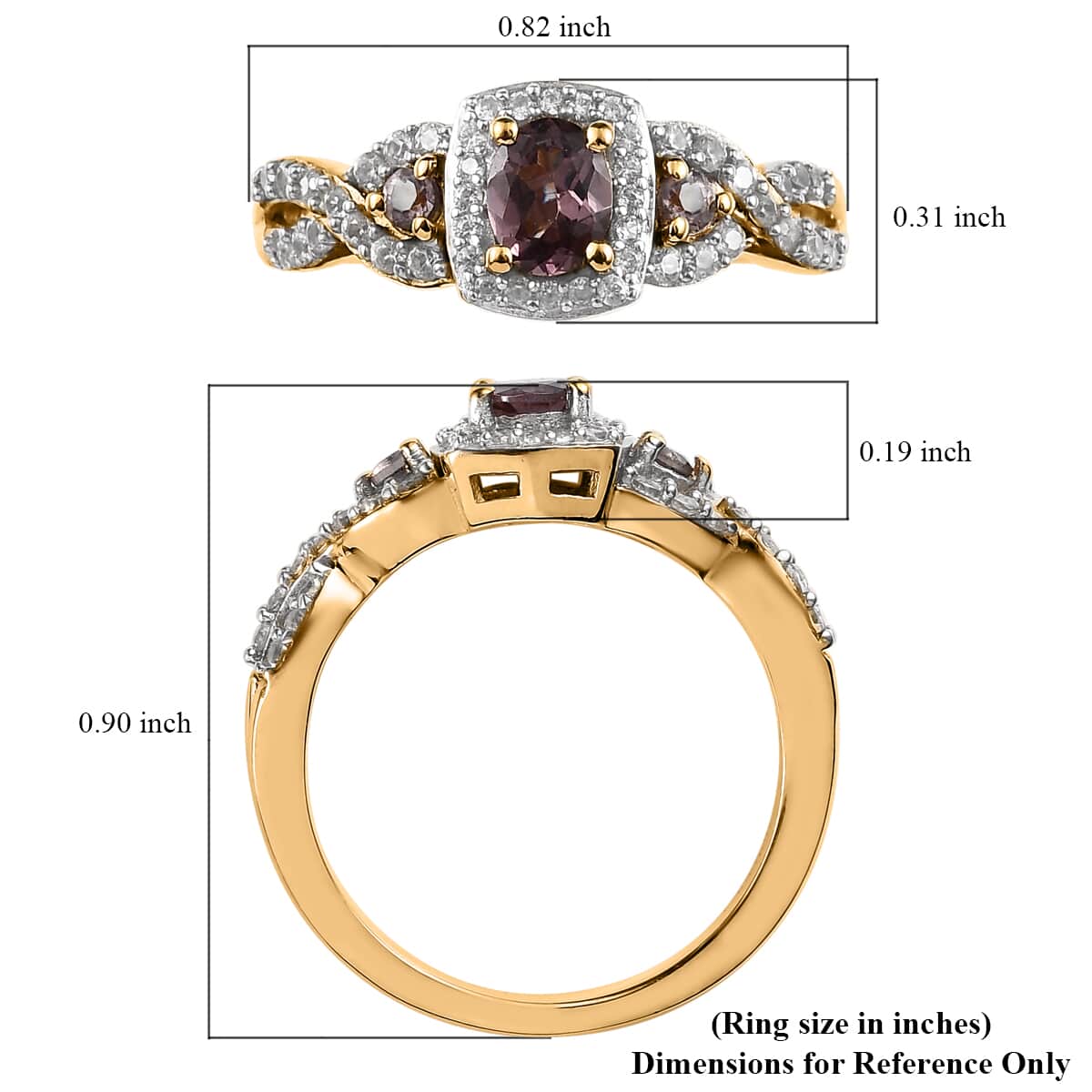 Bekily Color Change Garnet and White Zircon Ring in Vermeil Yellow Gold Over Sterling Silver 1.35 ctw image number 5