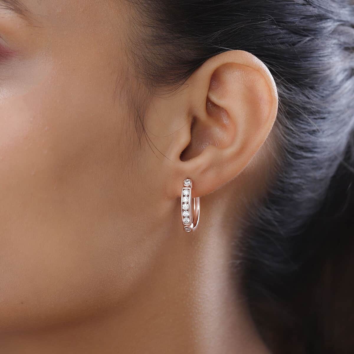 Moissanite Hoop Earrings in Vermeil Rose Gold Over Sterling Silver 0.85 ctw image number 2