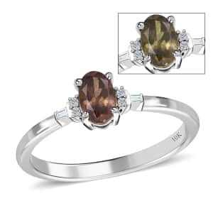 Luxoro 10K White Gold Premium Bekily Color Change Garnet and Diamond Ring (Size 10.0) 0.65 ctw