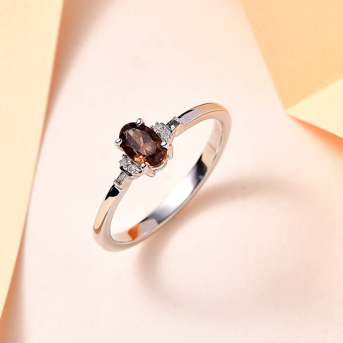 Luxoro 10K White Gold Premium Bekily Color Change Garnet and Diamond Ring (Size 8.0) 0.65 ctw image number 1