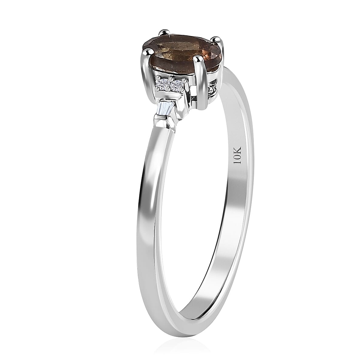 Luxoro 10K White Gold Premium Bekily Color Change Garnet and Diamond Ring (Size 8.0) 0.65 ctw image number 3