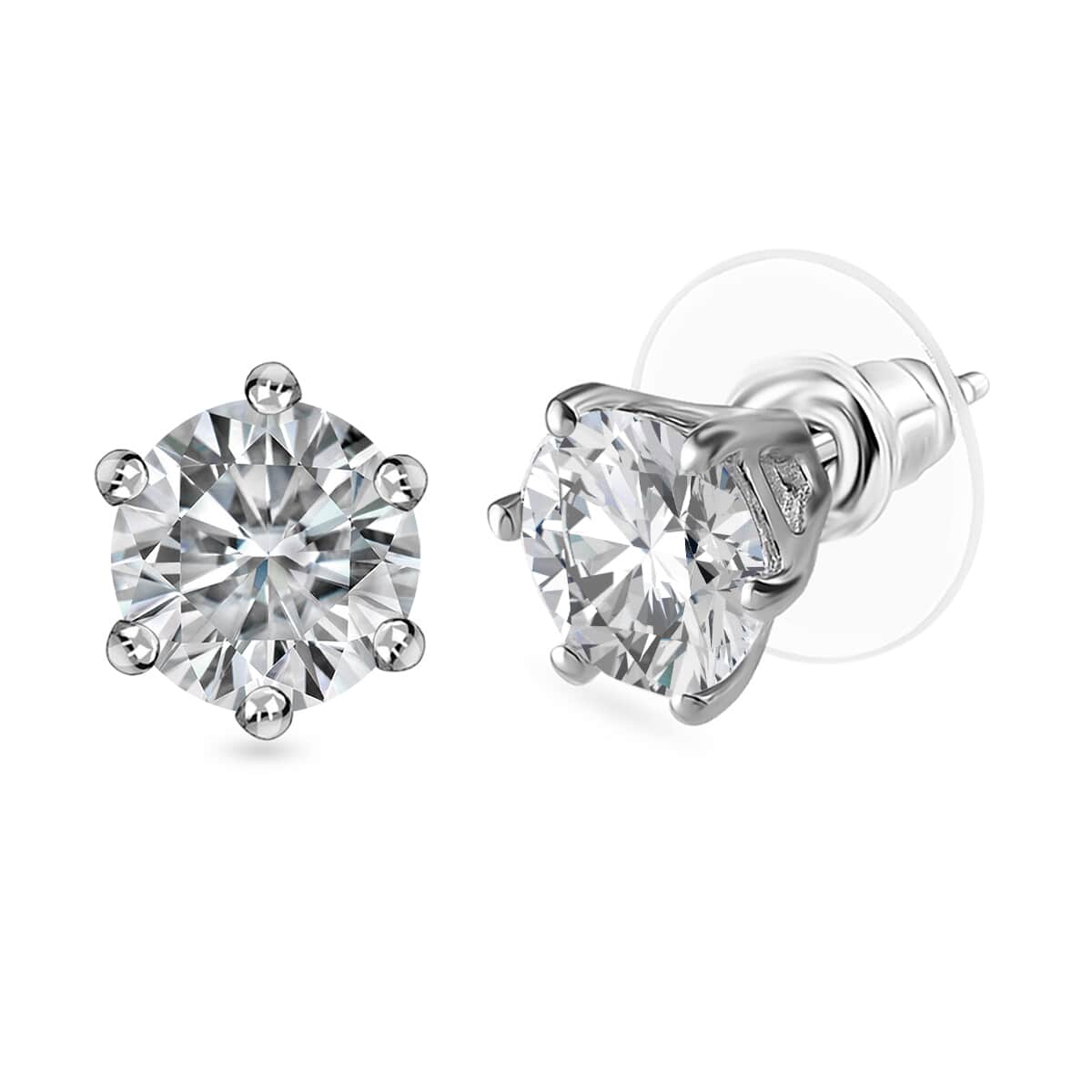 Moissanite Solitaire Stud Earrings in Platinum Over Sterling Silver 1.85 ctw image number 0