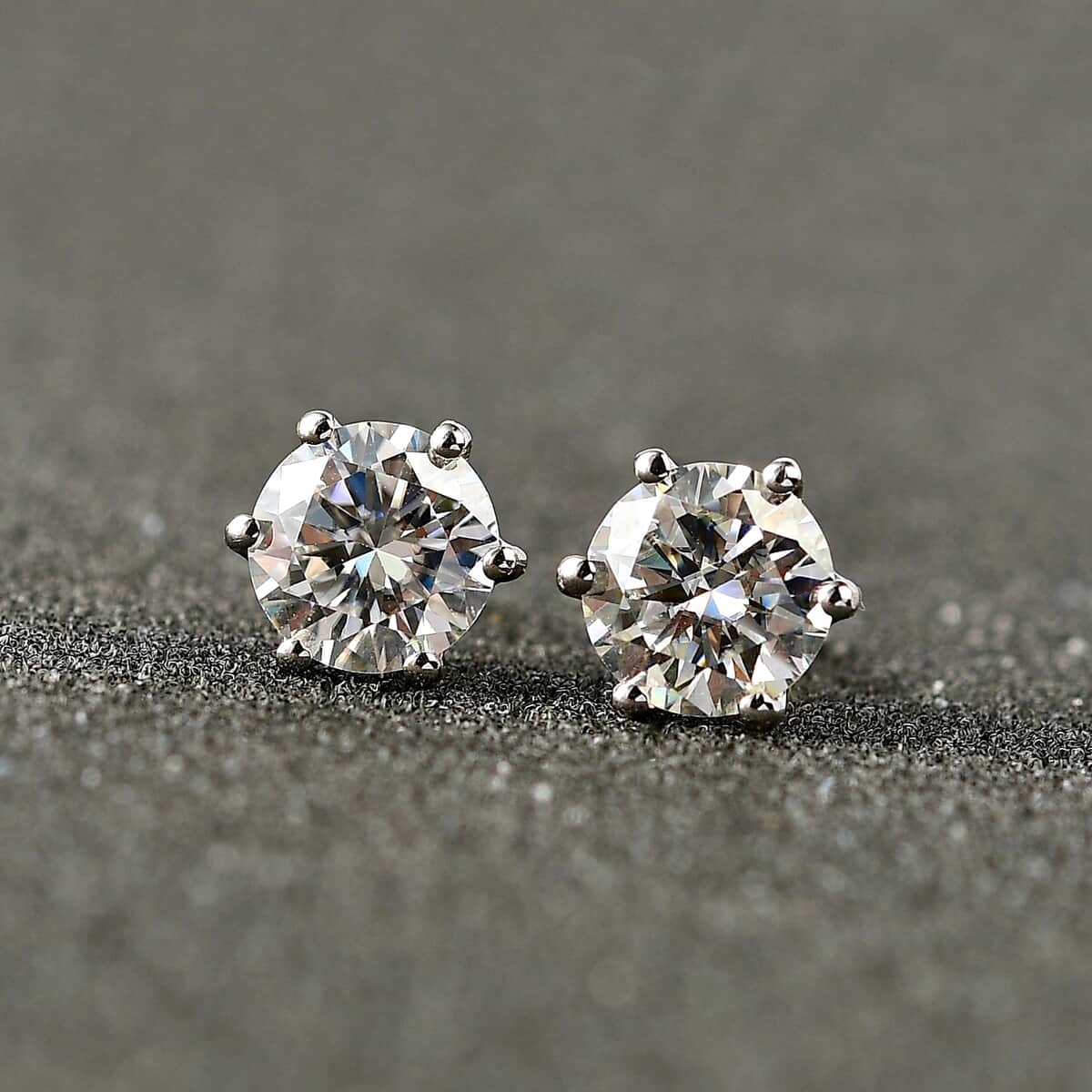 Moissanite Solitaire Stud Earrings in Platinum Over Sterling Silver 1.85 ctw image number 1