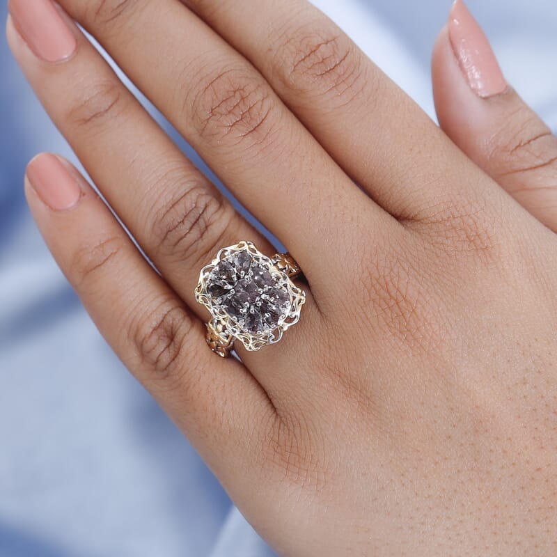 Bekily Color Change Garnet and White Zircon Ring in Vermeil Yellow Gold and Platinum Over Sterling Silver (Size 10.0) 2.65 ctw
