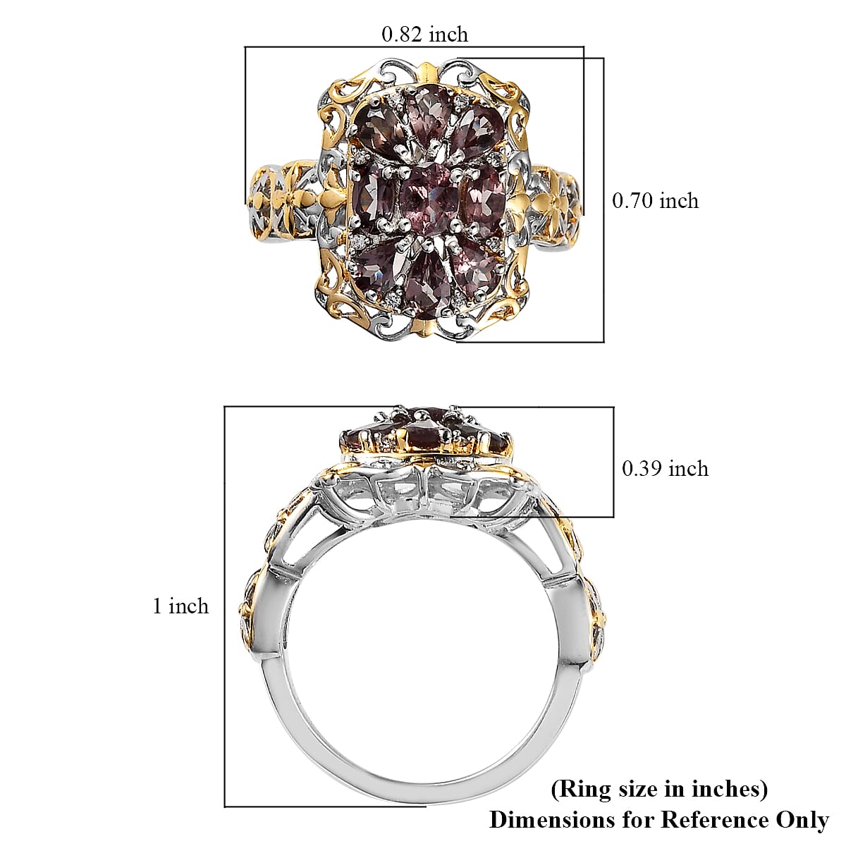 Bekily Color Change Garnet and White Zircon Ring in Vermeil Yellow Gold and Platinum Over Sterling Silver (Size 10.0) 2.65 ctw