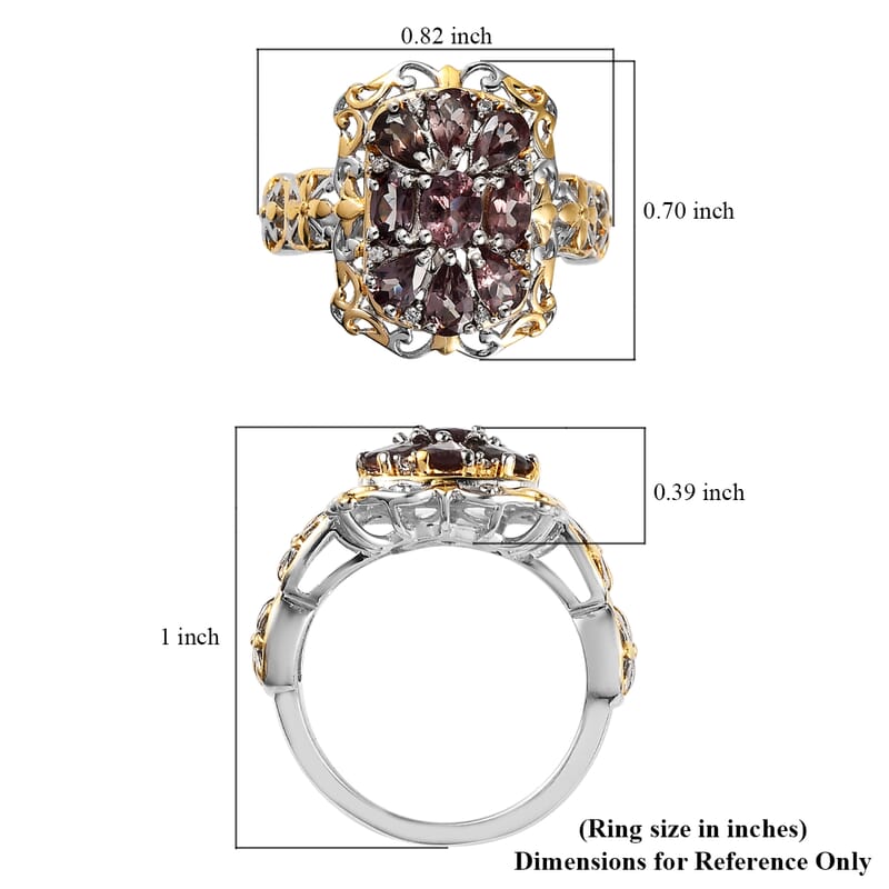 Bekily Color Change Garnet and White Zircon Ring in Vermeil Yellow Gold and Platinum Over Sterling Silver (Size 10.0) 2.65 ctw