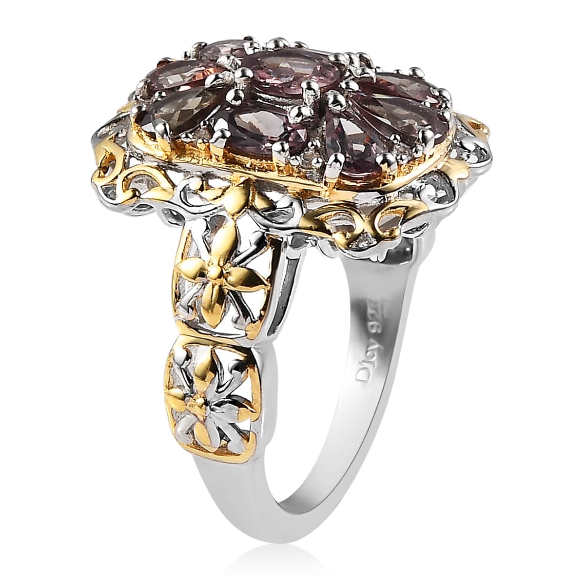 Bekily Color Change Garnet and White Zircon Ring in Vermeil Yellow Gold and Platinum Over Sterling Silver (Size 7.0) 2.65 ctw image number 3