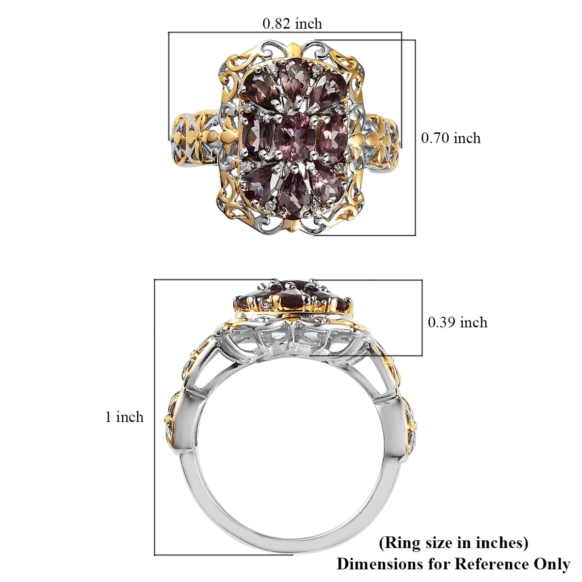 Bekily Color Change Garnet and White Zircon Ring in Vermeil Yellow Gold and Platinum Over Sterling Silver (Size 7.0) 2.65 ctw image number 5