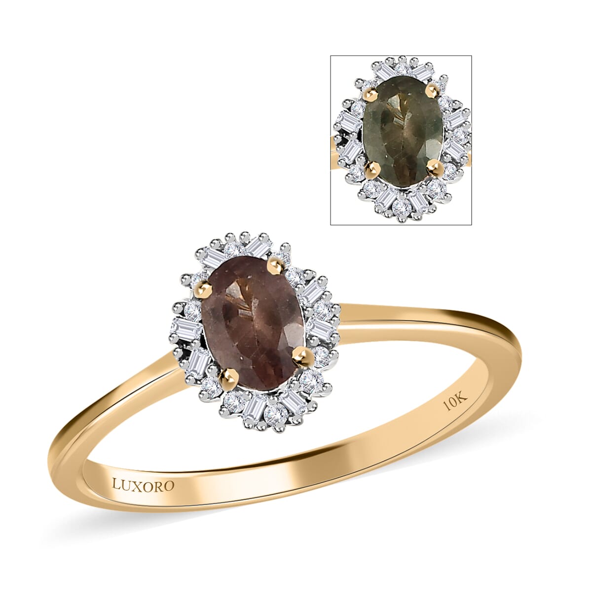 Luxoro 10K Yellow Gold Premium Bekily Color Change Garnet and Diamond Ring (Size 9.0) 0.70 ctw image number 0