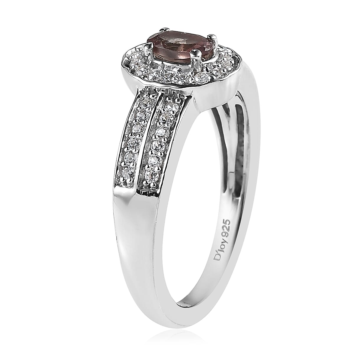 Bekily Color Change Garnet and White Zircon Halo Ring in Platinum Over Sterling Silver (Size 7.0) 0.75 ctw image number 3