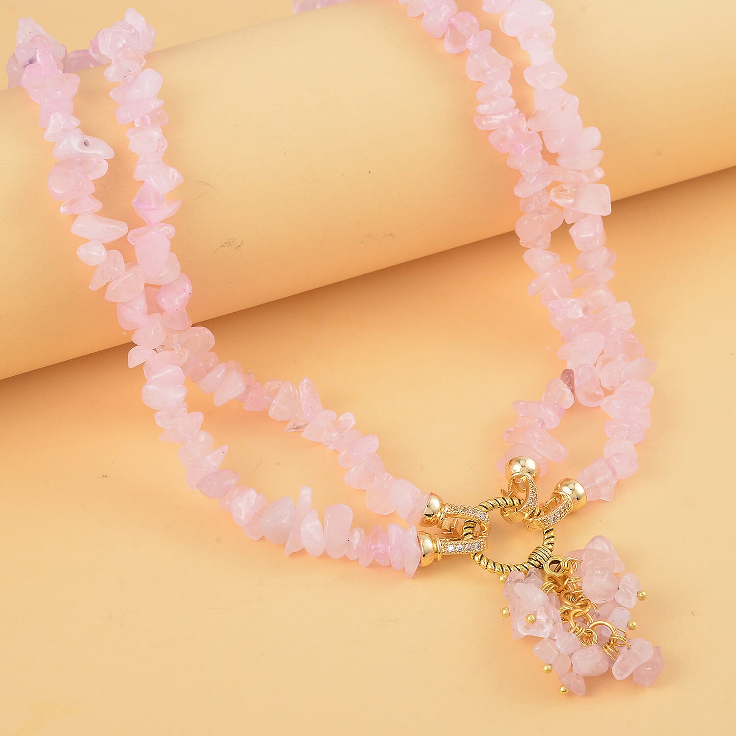 Galilea Rose Quartz and White Austrian Crystal Necklace 18 Inches in Goldtone 335.00 ctw