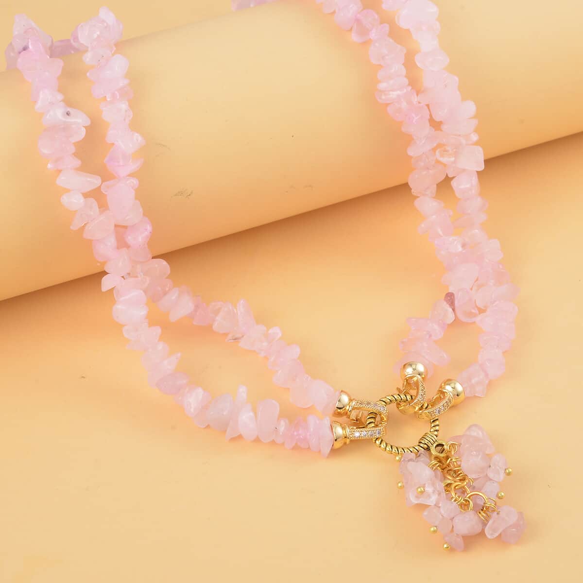 Galilea Rose Quartz and White Austrian Crystal Necklace 18 Inches in Goldtone 335.00 ctw image number 1