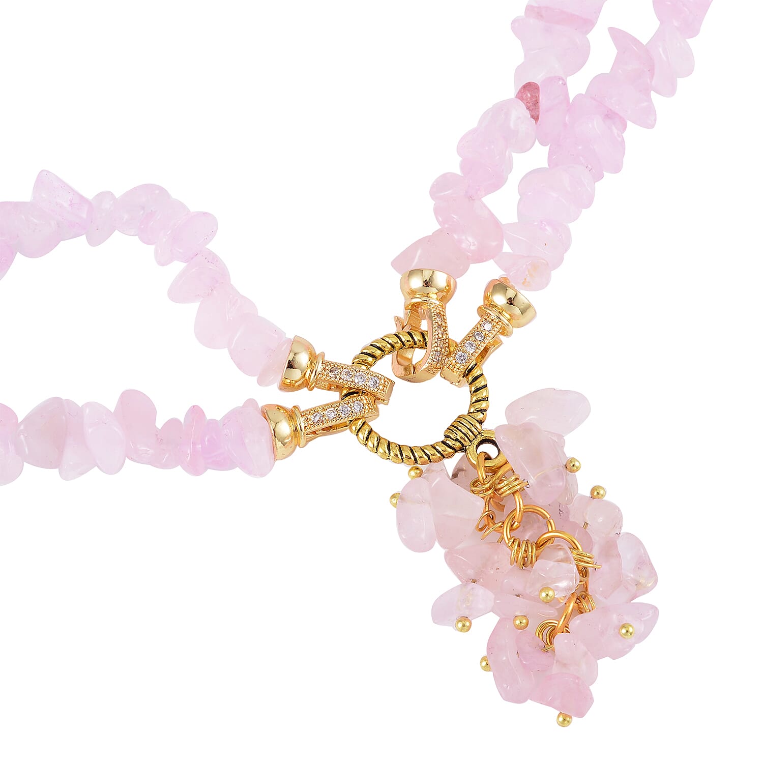 Galilea Rose Quartz and White Austrian Crystal Necklace 18 Inches in Goldtone 335.00 ctw