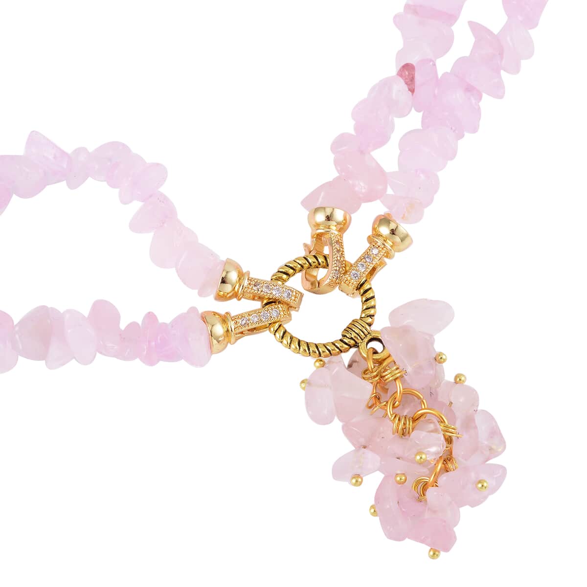 Galilea Rose Quartz and White Austrian Crystal Necklace 18 Inches in Goldtone 335.00 ctw image number 2
