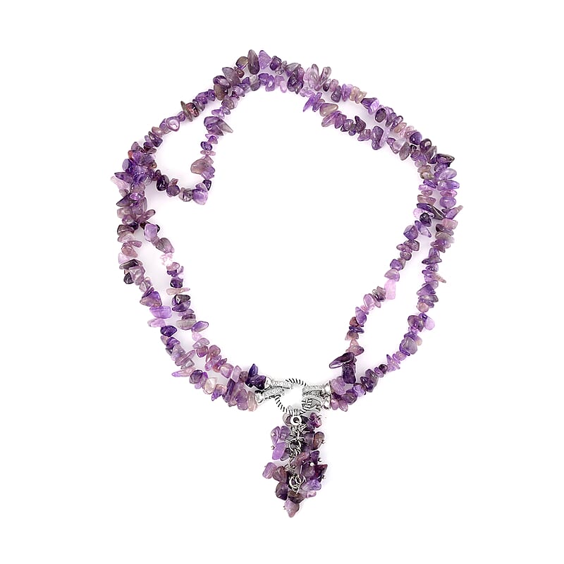 Amethyst and White Austrian Crystal Necklace 18 Inches in Silvertone 336.00 ctw