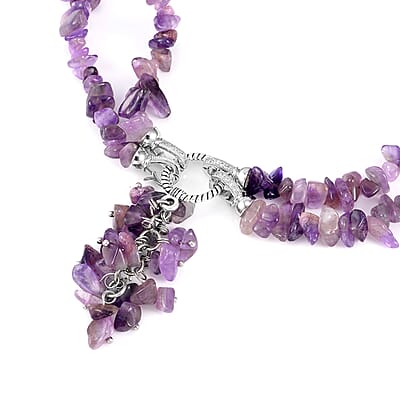 Amethyst and White Austrian Crystal Necklace 18 Inches in Silvertone 336.00 ctw