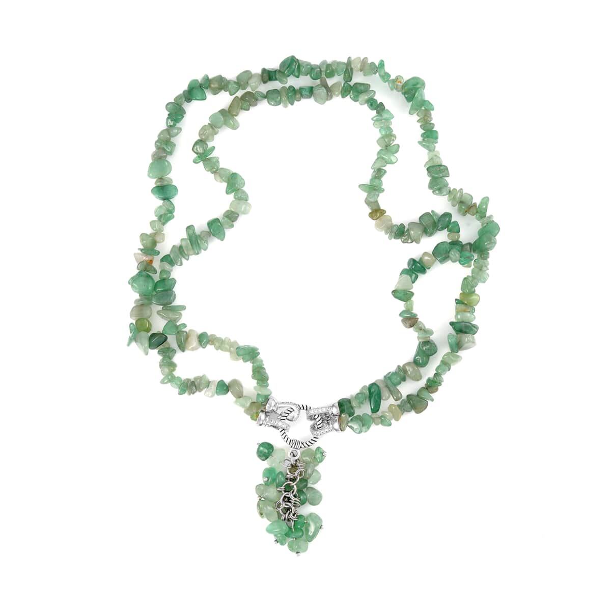 Green Aventurine and White Austrian Crystal Necklace 18 Inches in Silvertone 335.00 ctw image number 0