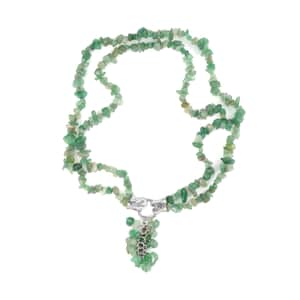 Green Aventurine and White Austrian Crystal Necklace 18 Inches in Silvertone 335.00 ctw