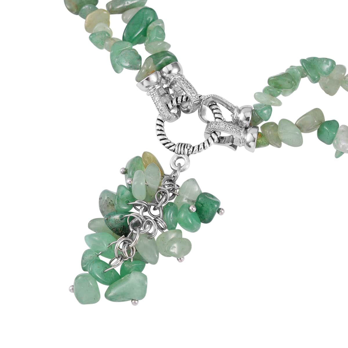 Green Aventurine and White Austrian Crystal Necklace 18 Inches in Silvertone 335.00 ctw image number 2