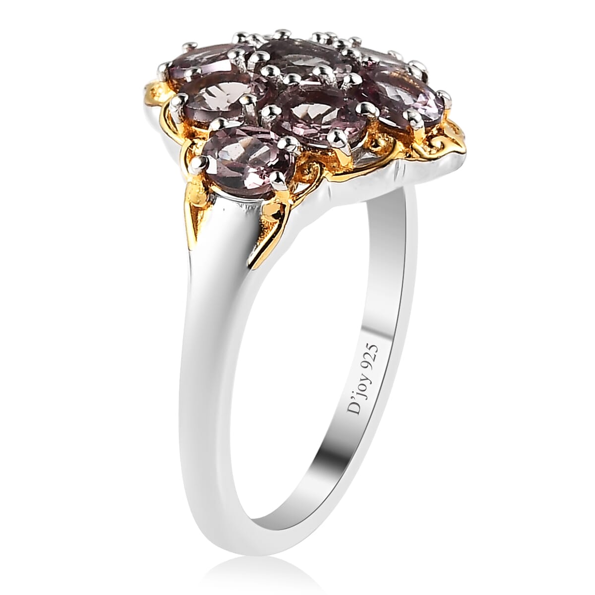 Bekily Color Change Garnet Cluster Ring in Vermeil Yellow Gold and Platinum Over Sterling Silver 1.85 ctw image number 3