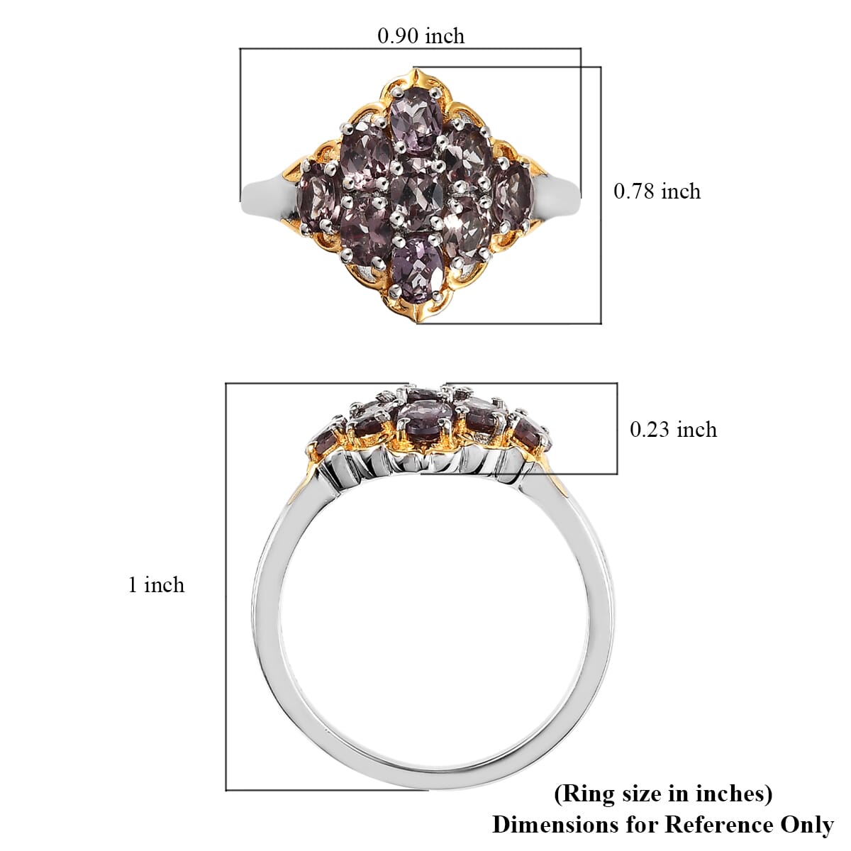 Bekily Color Change Garnet Cluster Ring in Vermeil Yellow Gold and Platinum Over Sterling Silver 1.85 ctw image number 5