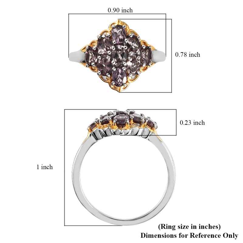 Ankur Treasure Chest Bekily Color Change Garnet Cluster Ring in Vermeil Yellow Gold and Platinum Over Sterling Silver (Size 10.0) 1.85 ctw