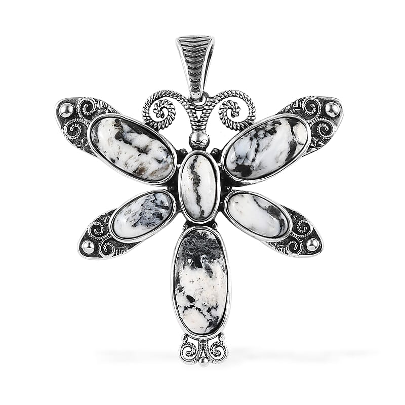 Artisan Crafted White Buffalo Pendant, Dragonfly Pendant, Sterling Silver Pendant, White Buffalo Dragonfly Pendant 15.35 ctw
