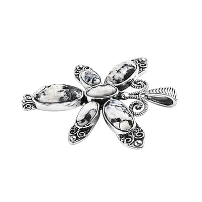 Artisan Crafted White Buffalo Pendant, Dragonfly Pendant, Sterling Silver Pendant, White Buffalo Dragonfly Pendant 15.35 ctw