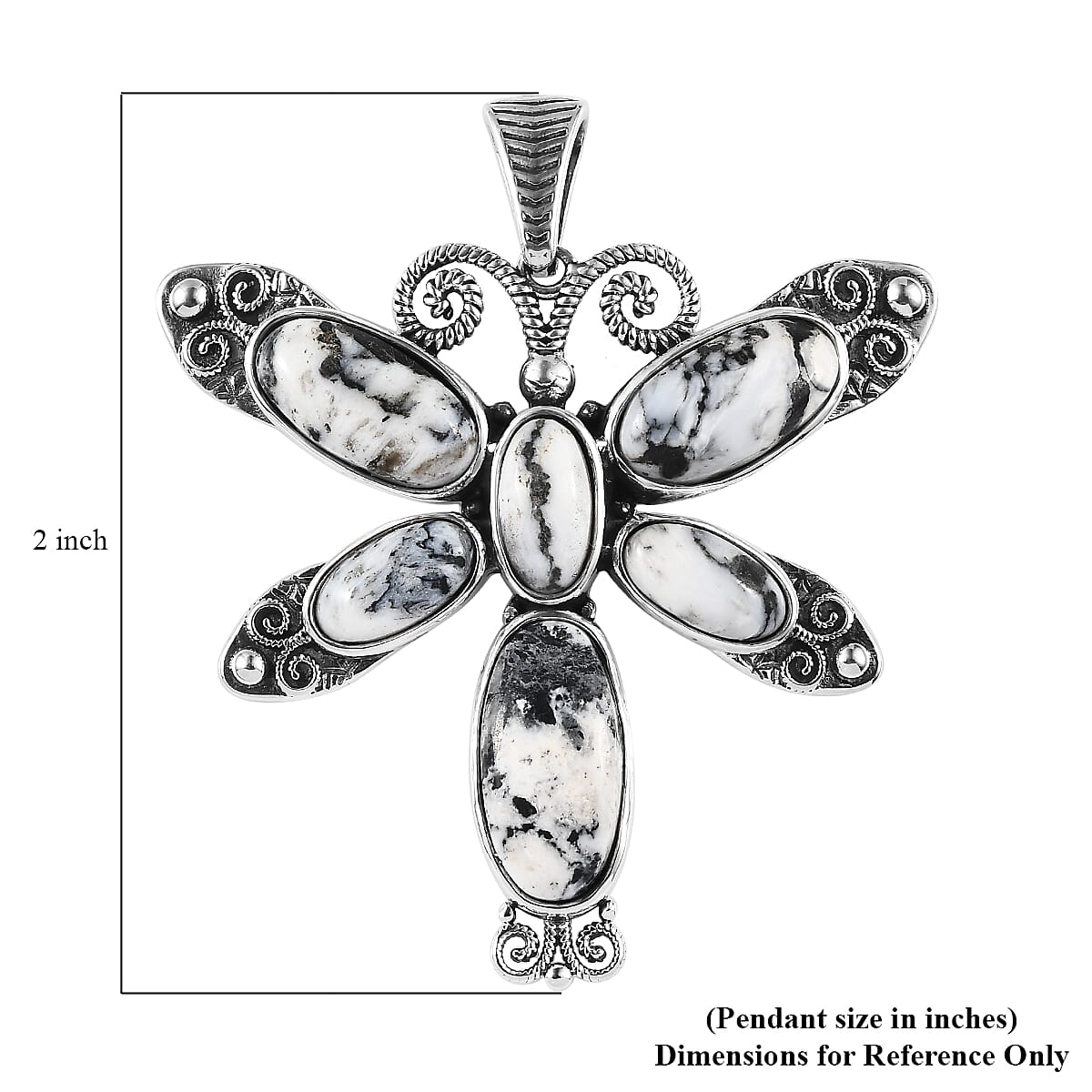 Artisan Crafted White Buffalo Pendant, Dragonfly Pendant, Sterling Silver Pendant, White Buffalo Dragonfly Pendant 15.35 ctw