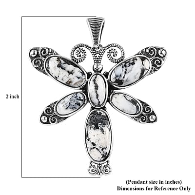 Artisan Crafted White Buffalo Pendant, Dragonfly Pendant, Sterling Silver Pendant, White Buffalo Dragonfly Pendant 15.35 ctw