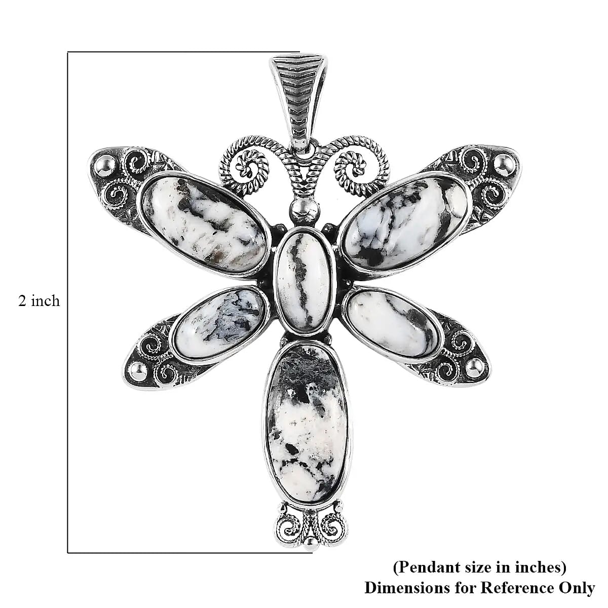 Artisan Crafted White Buffalo Pendant, Dragonfly Pendant, Sterling Silver Pendant, White Buffalo Dragonfly Pendant 15.35 ctw