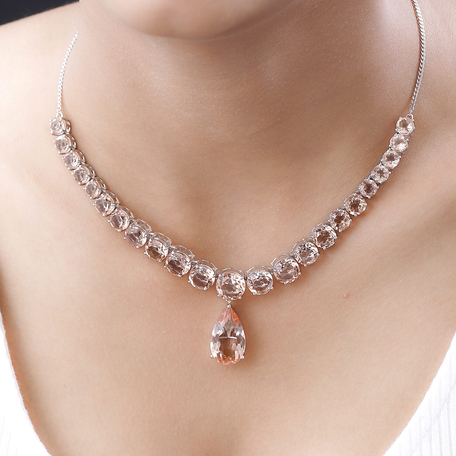 Morganique Quartz (Triplet) Drop Necklace 18 Inches in Platinum Over Sterling Silver 51.40 ctw