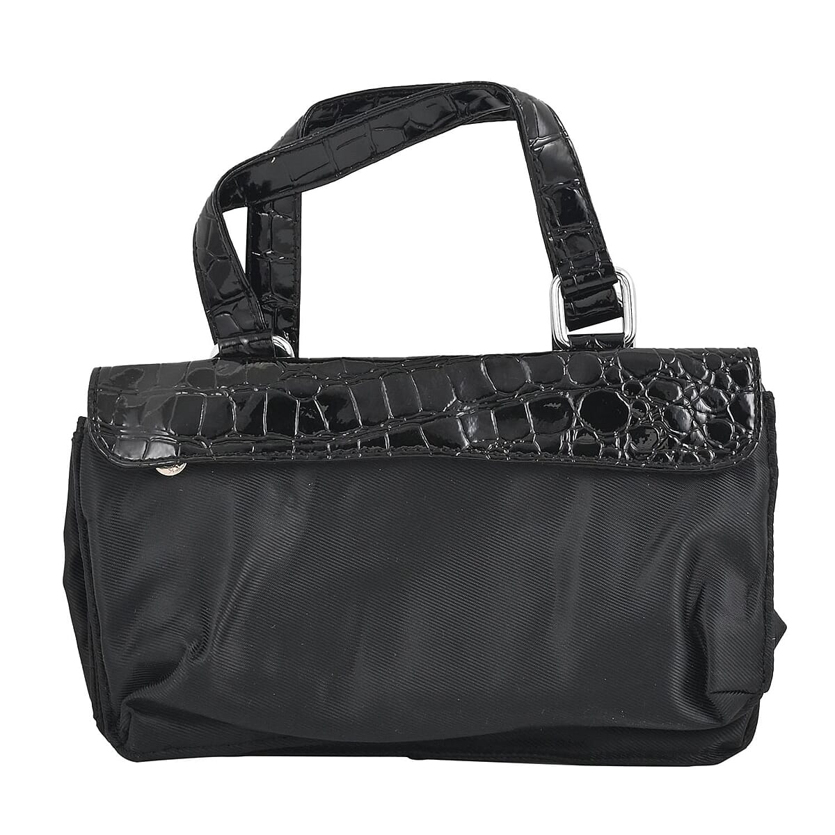 Chicago Closeouts Country Chic 4pc Black Crocodile Embossed Faux Leather Tote, Shoulder Bag, Crossbody Bag and Wallet image number 3