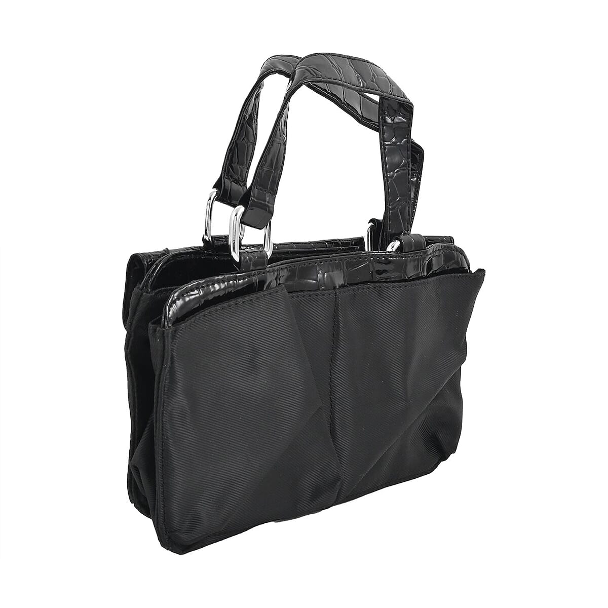 Chicago Closeouts Country Chic 4pc Black Crocodile Embossed Faux Leather Tote, Shoulder Bag, Crossbody Bag and Wallet image number 4