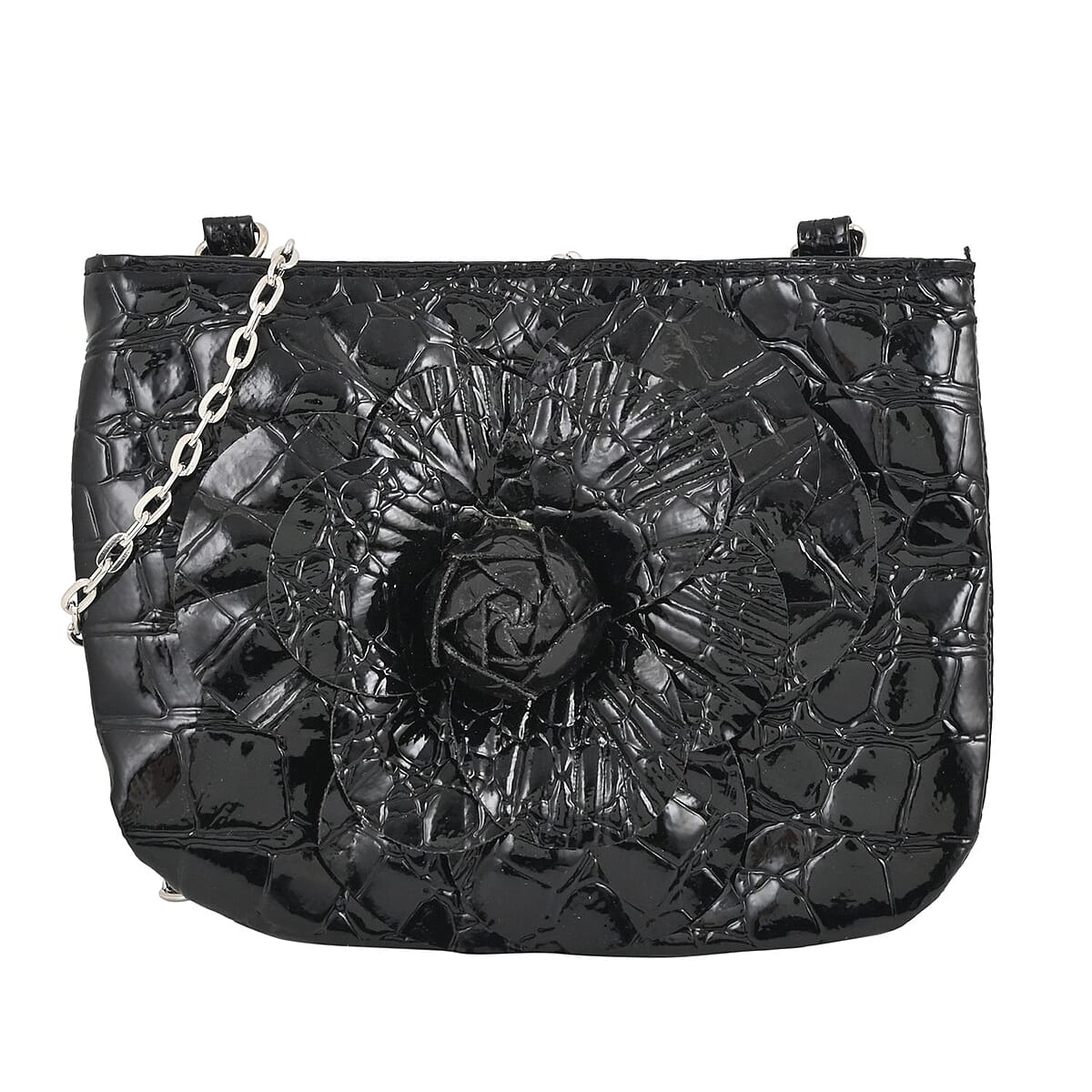 Chicago Closeouts Country Chic 4pc Black Crocodile Embossed Faux Leather Tote, Shoulder Bag, Crossbody Bag and Wallet image number 5