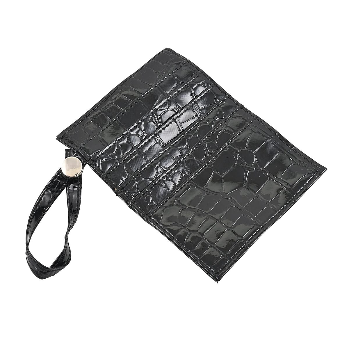 Chicago Closeouts Country Chic 4pc Black Crocodile Embossed Faux Leather Tote, Shoulder Bag, Crossbody Bag and Wallet image number 8