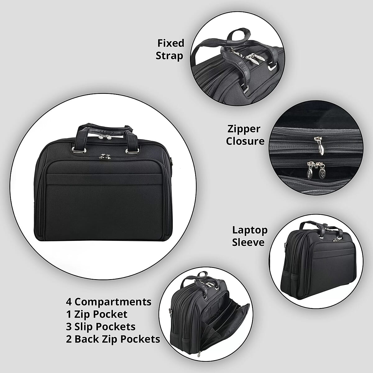 Chicago Closeouts McKlein Black Nylon Briefcase with Laptop Sleeve image number 1