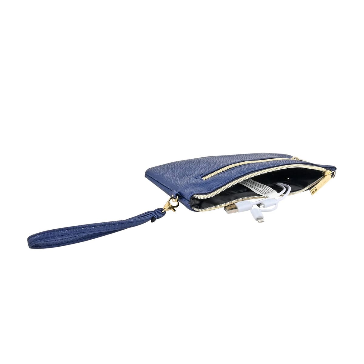 Liz Claiborne Navy Faux Leather RFID Protected Wristlet Wallet with Power Bank (9"x5.5") image number 5