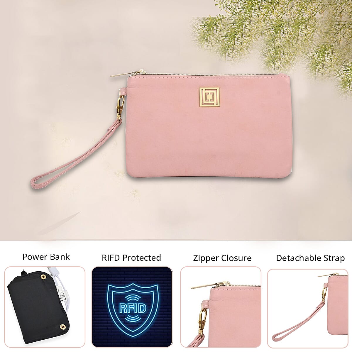 Chicago Closeout Liz Claiborne Pink Faux Leather RFID Protected Wristlet Wallet with Power Bank image number 1