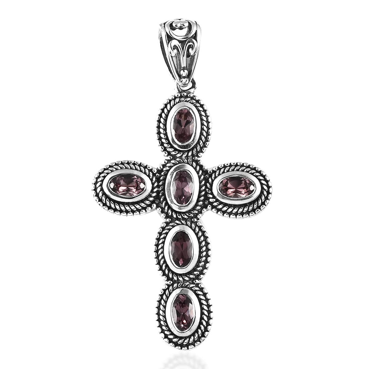 Artisan Crafted Bekily Color Change Garnet Cross Pendant in Sterling Silver 1.75 ctw image number 0