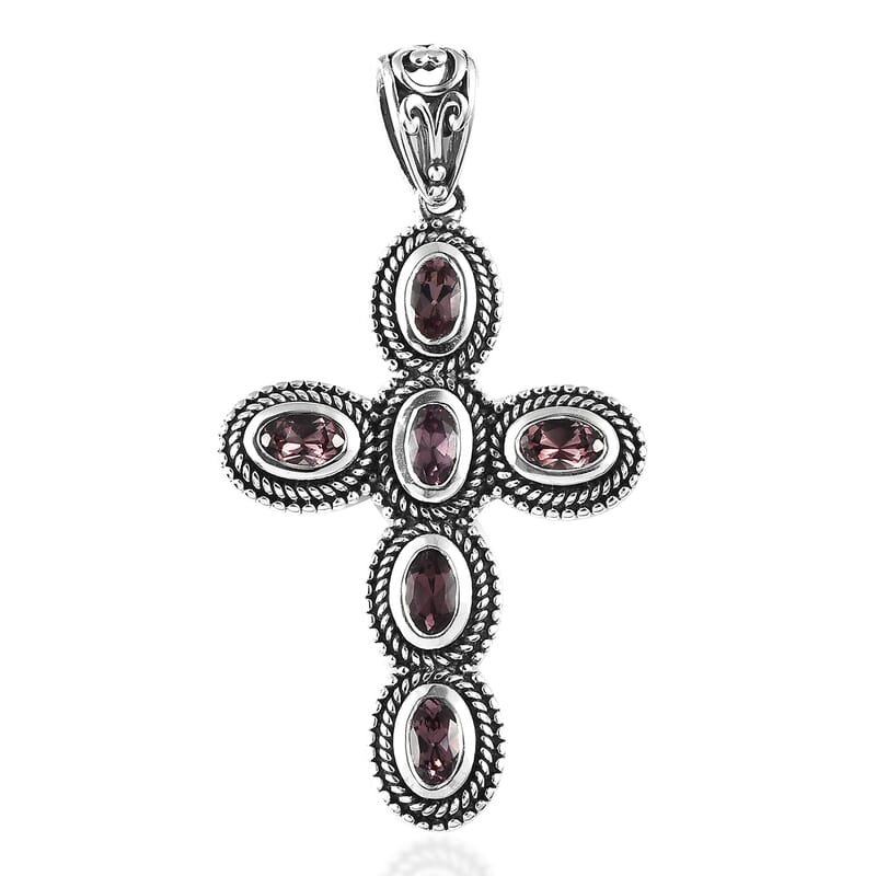 D'Joy Artisan Crafted Bekily Color Change Garnet Cross Pendant without Chain in Sterling Silver 1.75 ctw