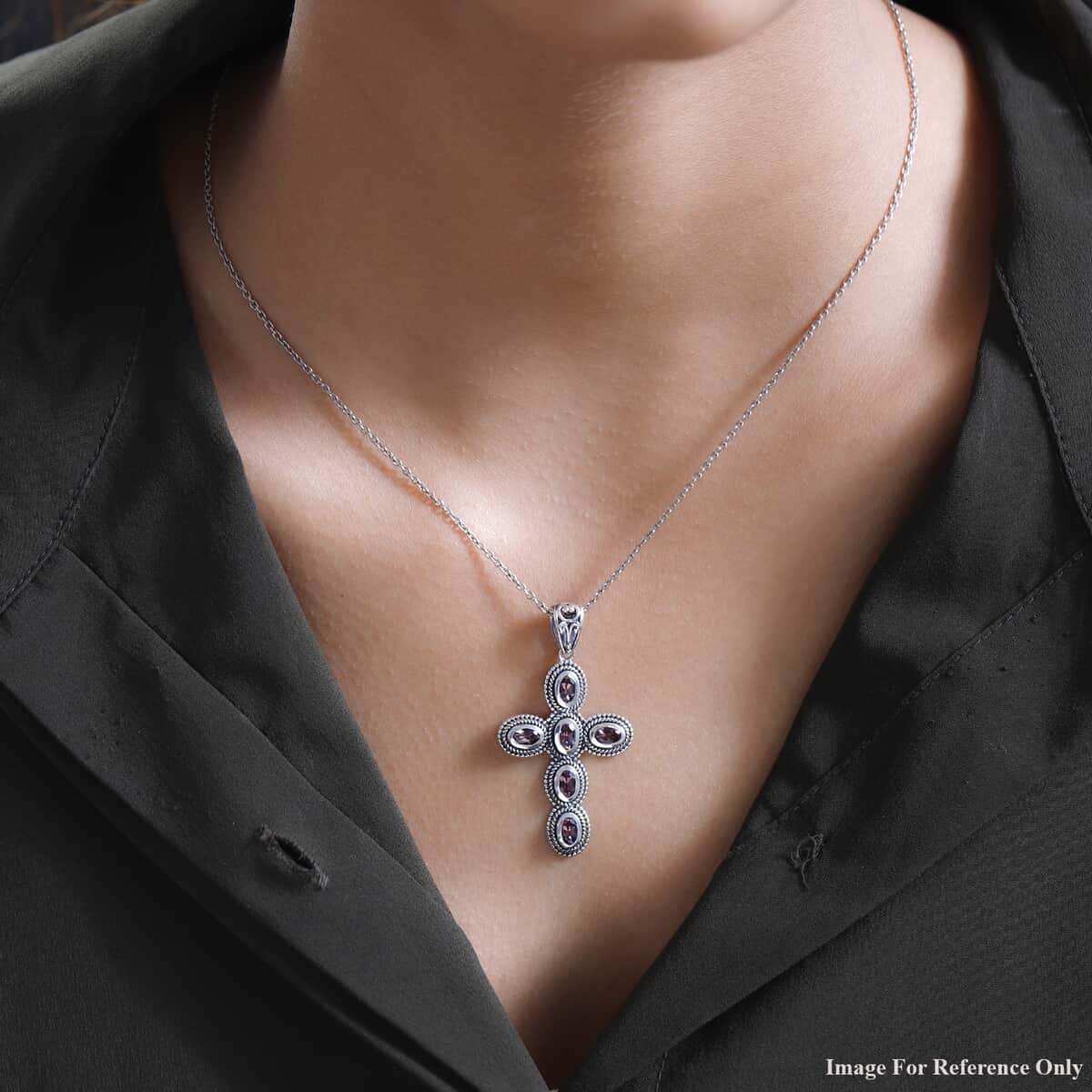 Artisan Crafted Bekily Color Change Garnet Cross Pendant in Sterling Silver 1.75 ctw image number 1