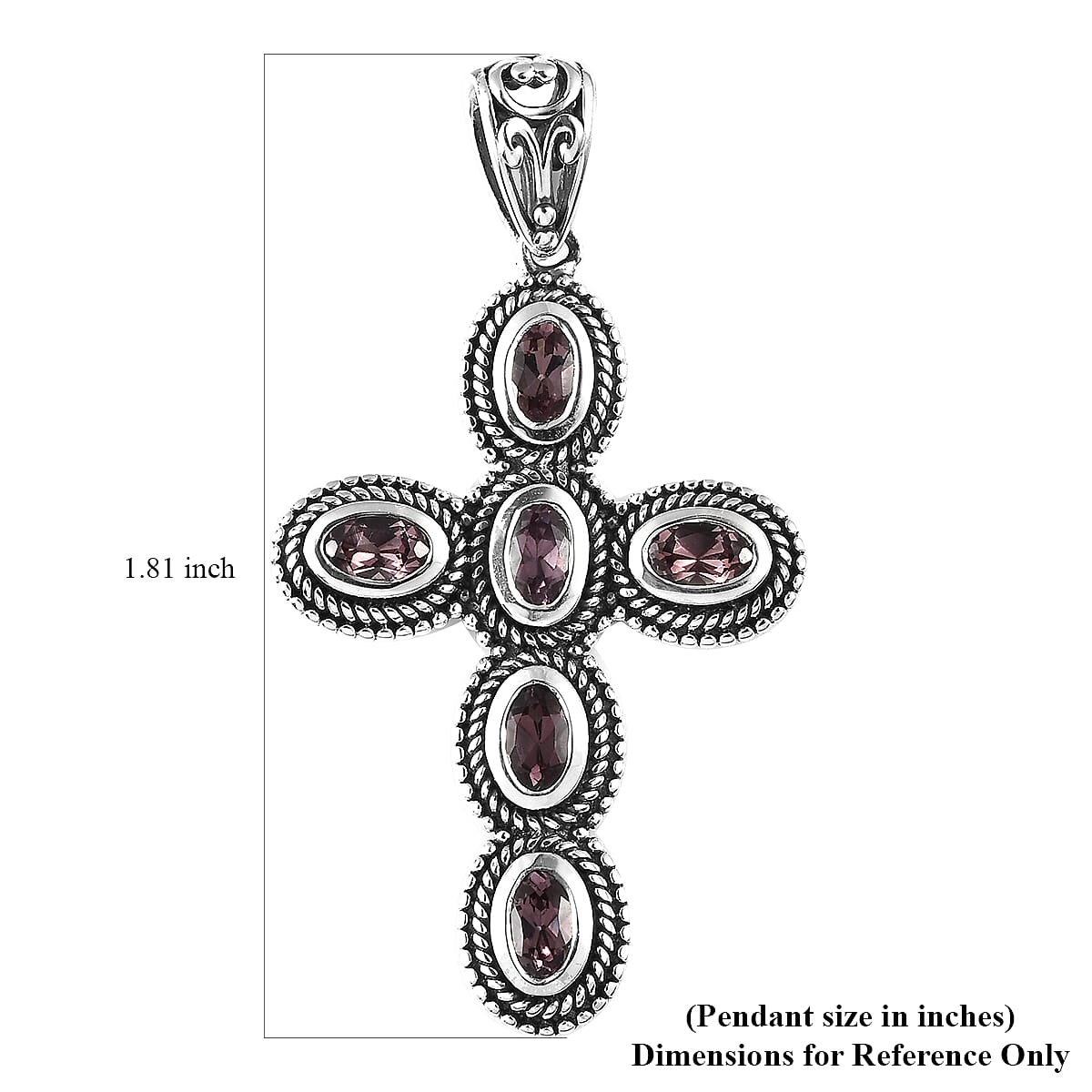 D'Joy Artisan Crafted Bekily Color Change Garnet Cross Pendant without Chain in Sterling Silver 1.75 ctw