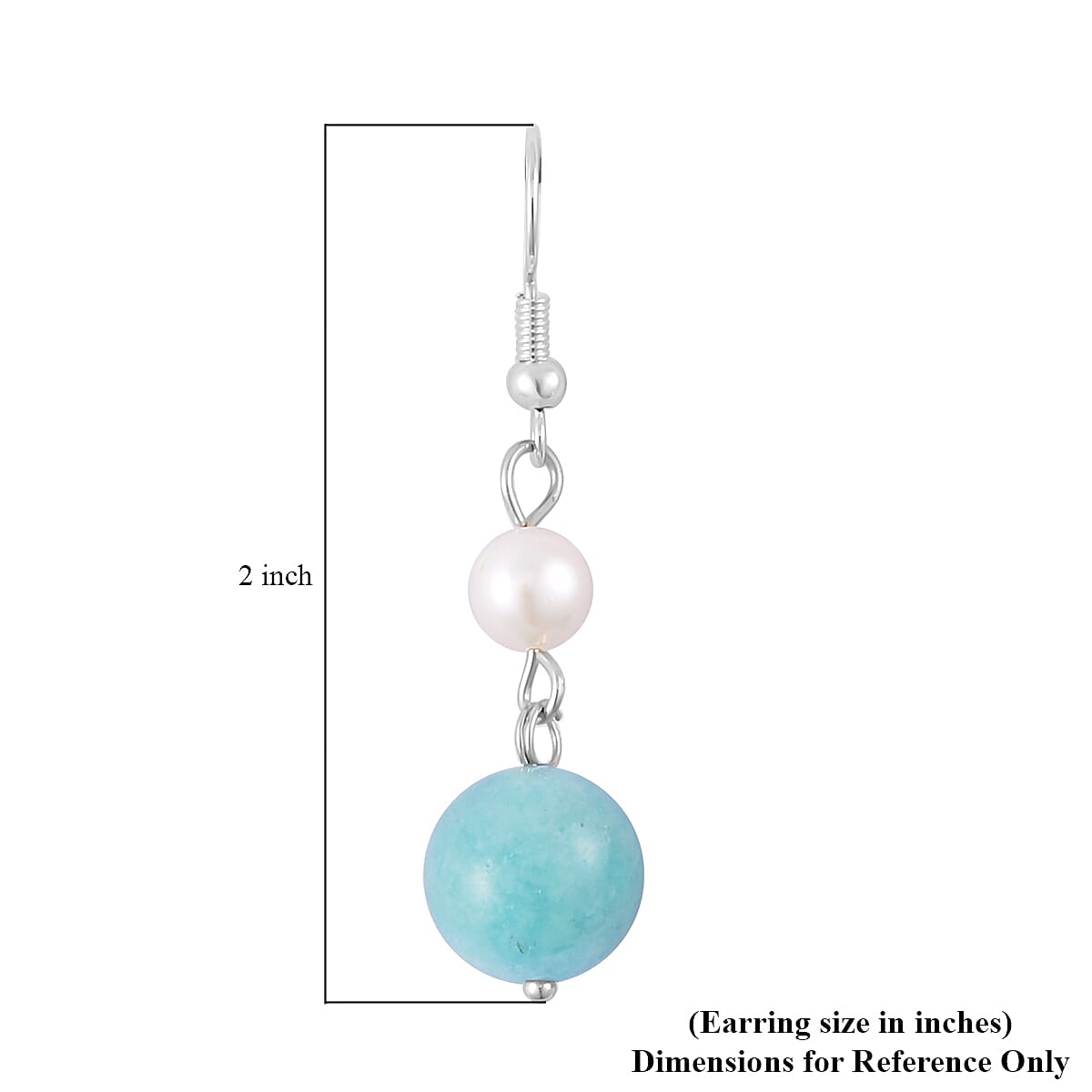 Amazonite and White Freshwater Pearl Drop Earrings in Silvertone 25.00 ctw image number 4